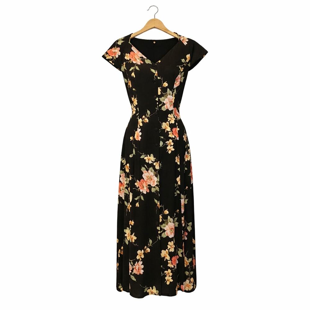 Scarlett Womens Maxi Dress Size 9/10 Black Floral Print Whimisgoth Bohemian